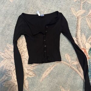 H&M Black Ribbed Button-Down Women's Shirt